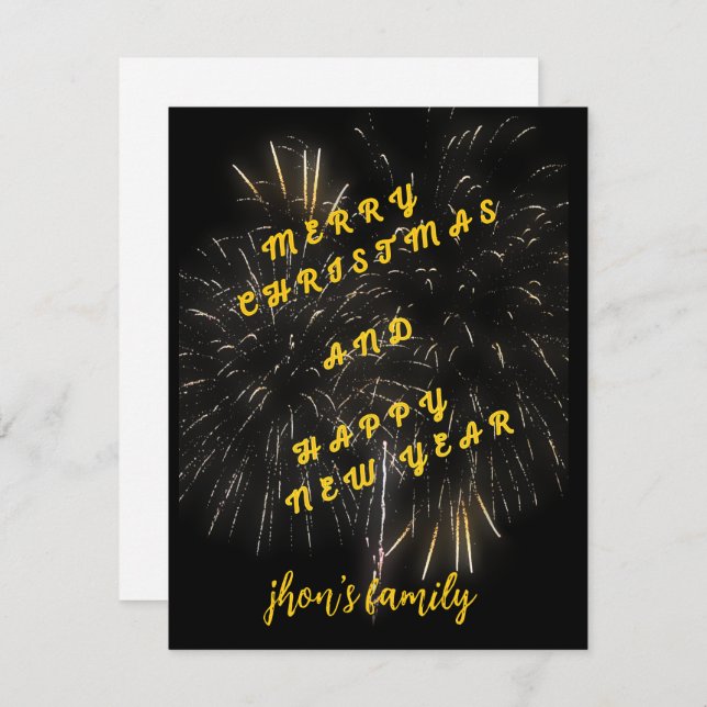 merry christmas and happy new year black and gold  holiday card (Front/Back)