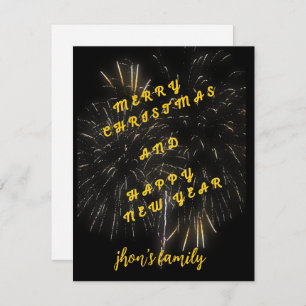 merry christmas and happy new year black and gold holiday card