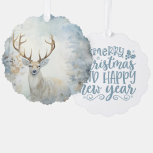 Merry Christmas and Happy New Year Buck Ornament Card