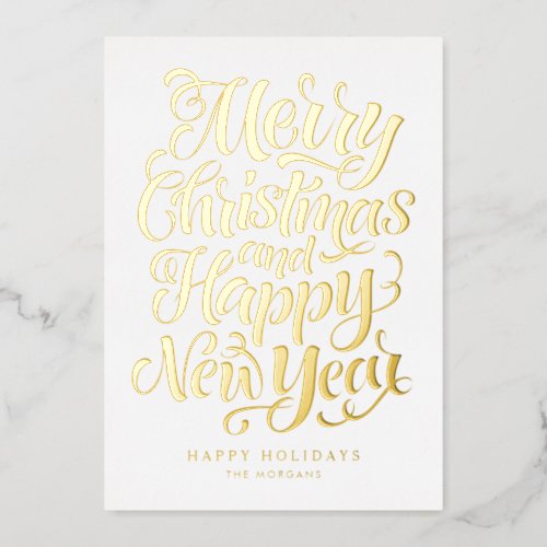 Merry Christmas and Happy New Year Calligraphy Foil Holiday Card