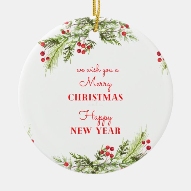 merry christmas and happy new year ceramic ornament (Front)