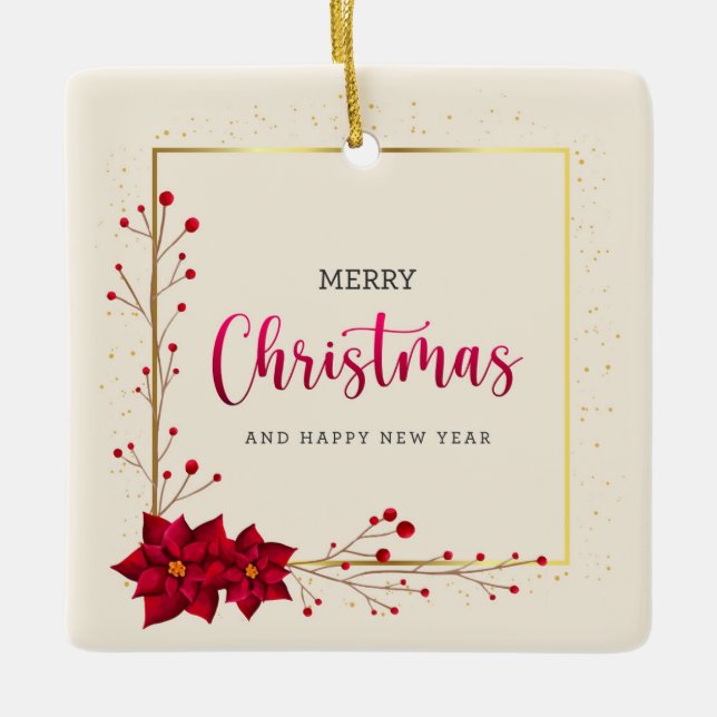 Merry Christmas and Happy New Year Ceramic Ornament (Front)