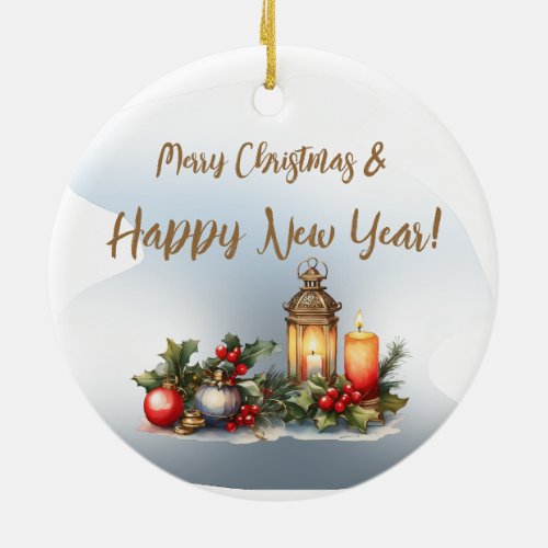 Merry Christmas and Happy New Year Ceramic Ornament
