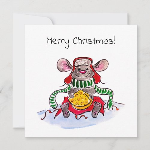 Merry Christmas and Happy New Year Cheese Mouse Holiday Card