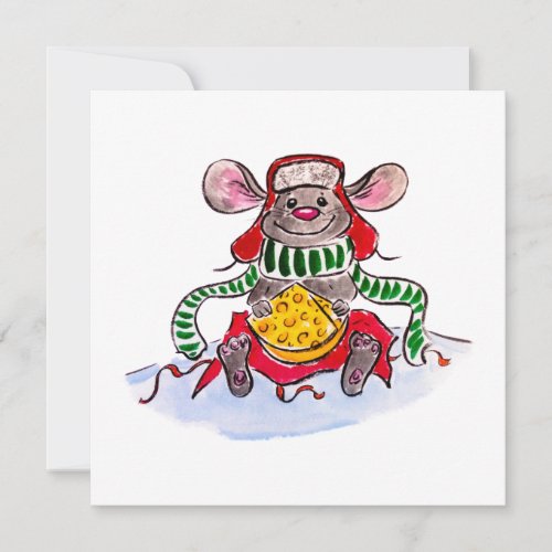 Merry Christmas and Happy New Year Cheese Mouse Holiday Card