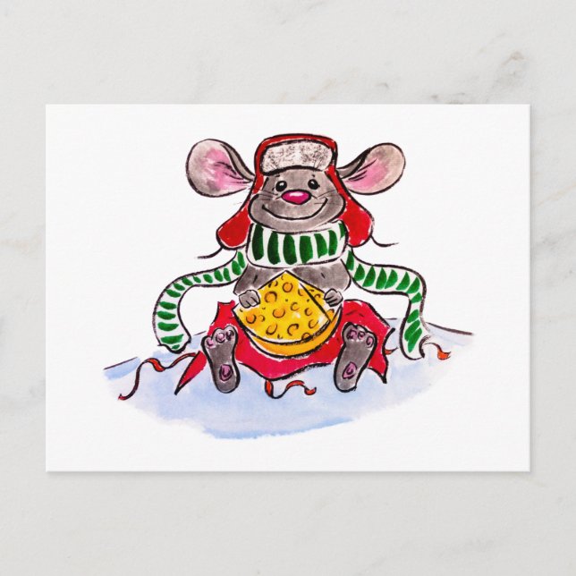 Merry Christmas and Happy New Year Cheese Mouse Postcard (Front)