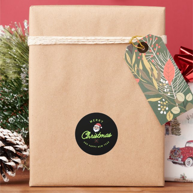 Merry Christmas and happy new year Classic Round Sticker (Holiday)