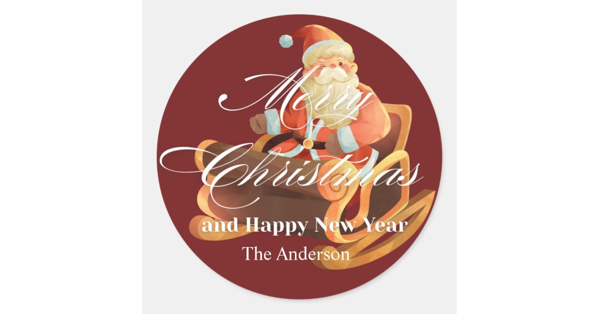 merry christmas and happy new year Classic Round Sticker | Zazzle