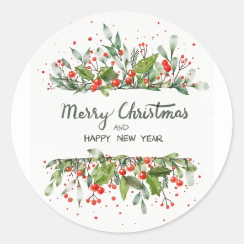 Merry Christmas and Happy New Year Classic Round Sticker