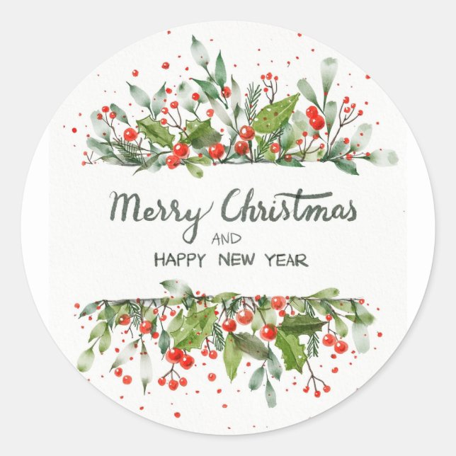 Merry Christmas and Happy New Year Classic Round Sticker (Front)