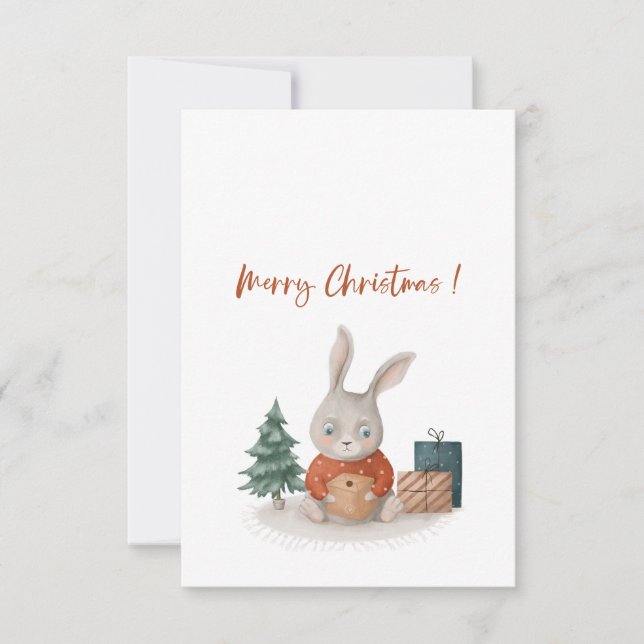 Merry Christmas and happy new year cute bunny Thank You Card (Front)