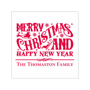Merry Christmas and Happy New Year Family Name Self-inking Stamp