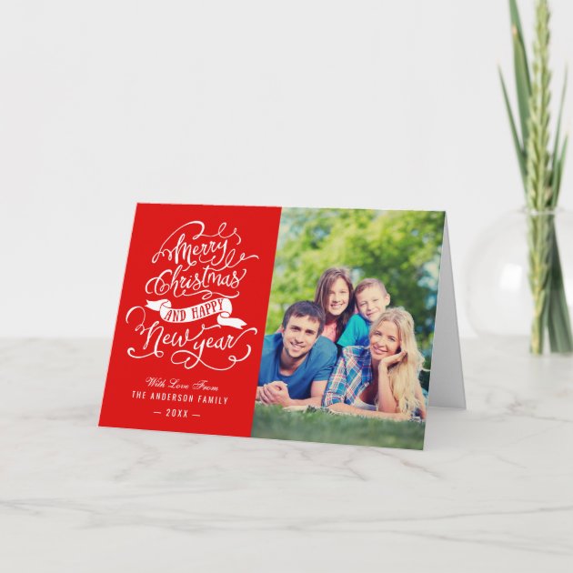 Merry Christmas And Happy New Year Family Photo Holiday Card