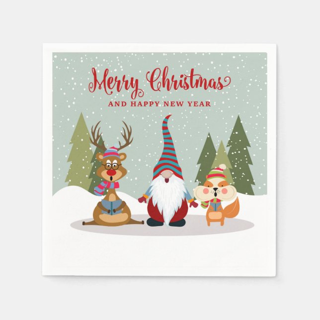 Merry Christmas and Happy New Year Gnome Napkins (Front)