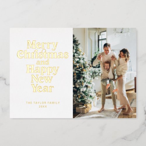 Merry Christmas and Happy New Year Gold Foil Holiday Card