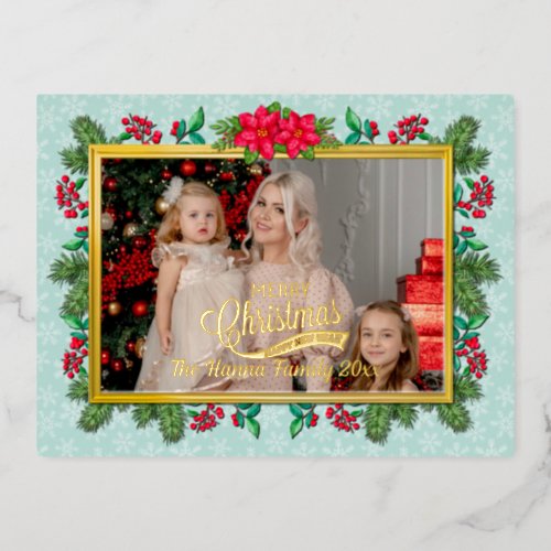 Merry Christmas and Happy New Year Gold Frame Foil Holiday Postcard