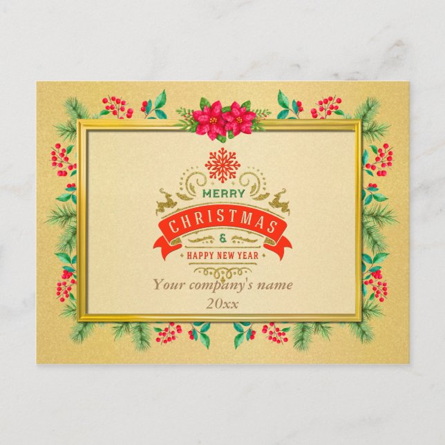 Merry Christmas and Happy New Year Gold Frame Postcard (Front)