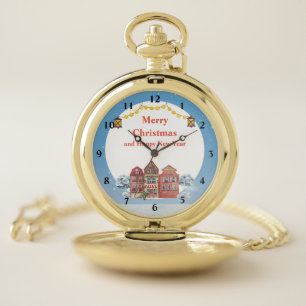 Merry Christmas and Happy New Year Gold Pocket  Watch
