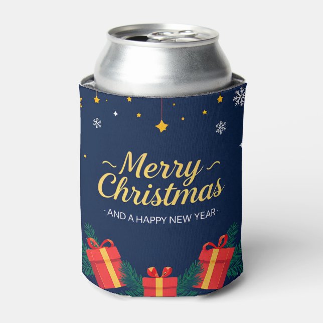 Merry Christmas and Happy New Year Greeting Can Cooler (Can Front)