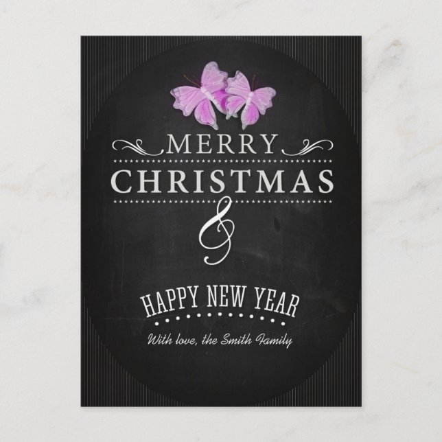 Merry Christmas and Happy New Year Holiday Postcard (Front)