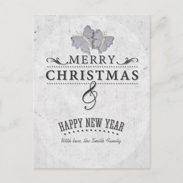 Merry Christmas and Happy New Year Holiday Postcard (Front)