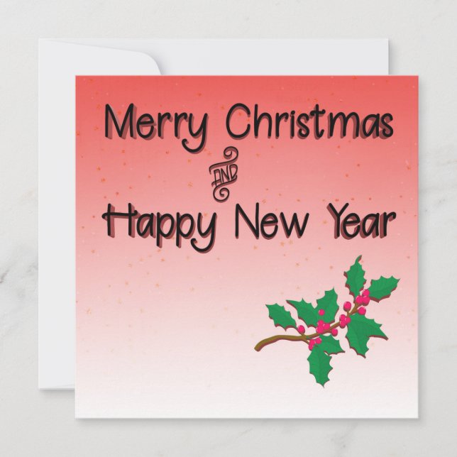 Merry Christmas and Happy New Year Holly Invitation (Front)