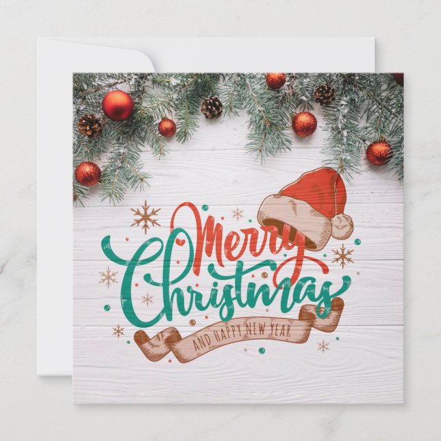 Merry Christmas And Happy New Year Invitation (Front)