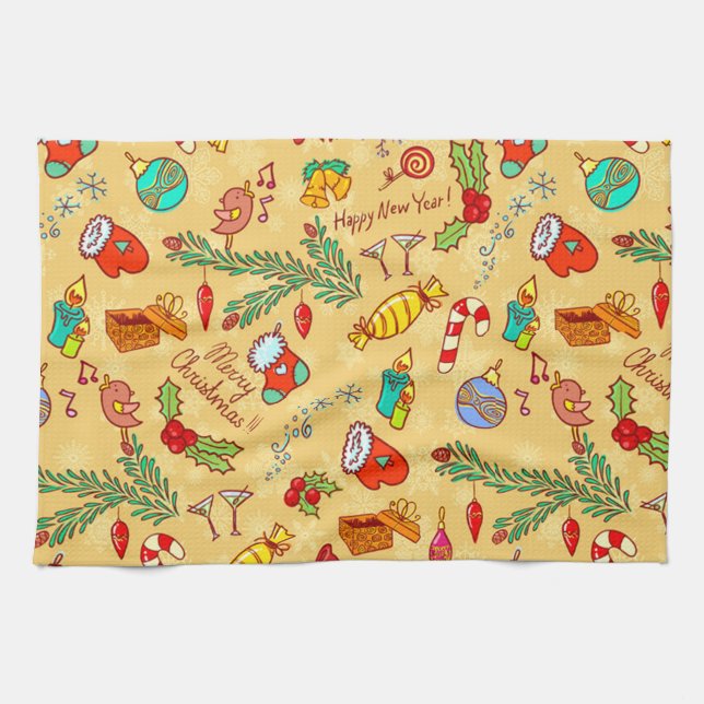 Merry Christmas And Happy New Year Kitchen Towel (Horizontal)