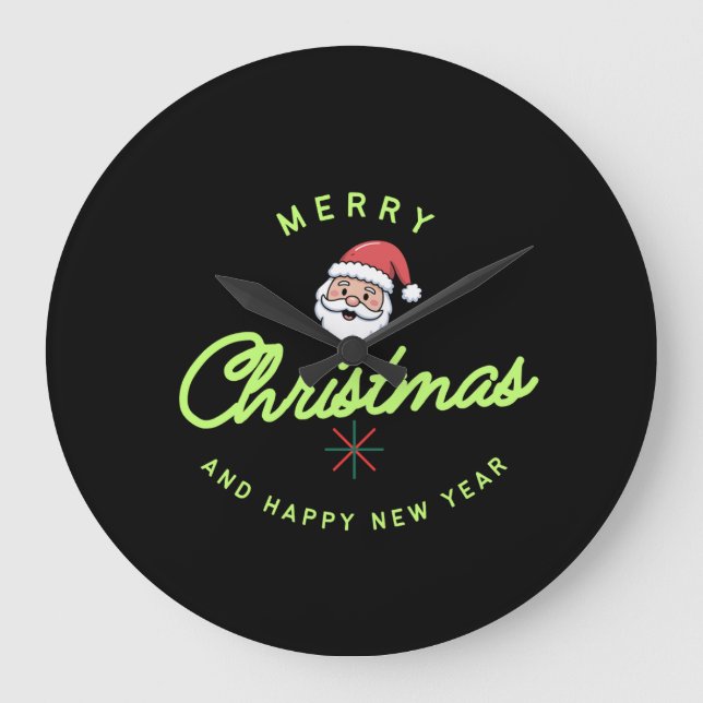 Merry Christmas and Happy New Year Large Clock (Front)