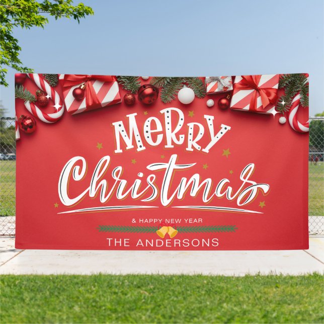 Merry Christmas and Happy New Year Large Outdoor  Banner (Outside)
