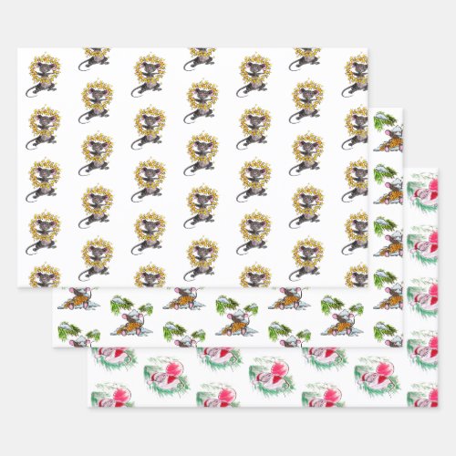 Merry Christmas and Happy New Year Mice Wrapping Paper Sheets