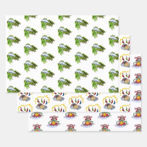 Merry Christmas and Happy New Year Mice Wrapping Paper Sheets