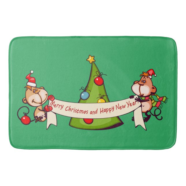 Merry Christmas And Happy New Year Monkeys Bathroom Mat (Front)