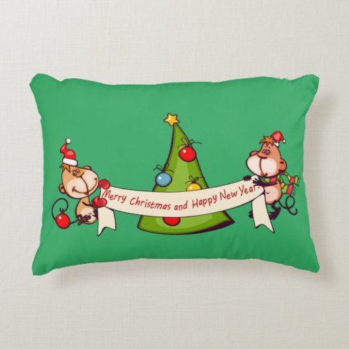 Merry Christmas And Happy New Year Monkeys Decorative Pillow