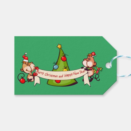 Merry Christmas And Happy New Year Monkeys Gift Tags