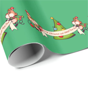 Merry Christmas And Happy New Year Monkeys Wrapping Paper