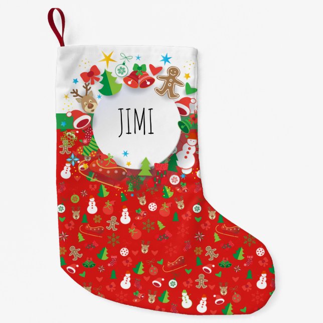Merry Christmas and Happy New Year! Monogram XMAS Small Christmas Stocking (Front)