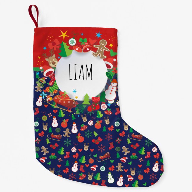Merry Christmas and Happy New Year! Monogram XMAS Small Christmas Stocking (Front)