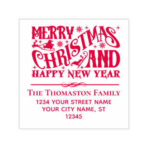 Merry Christmas and Happy New Year Name Address Self-inking Stamp