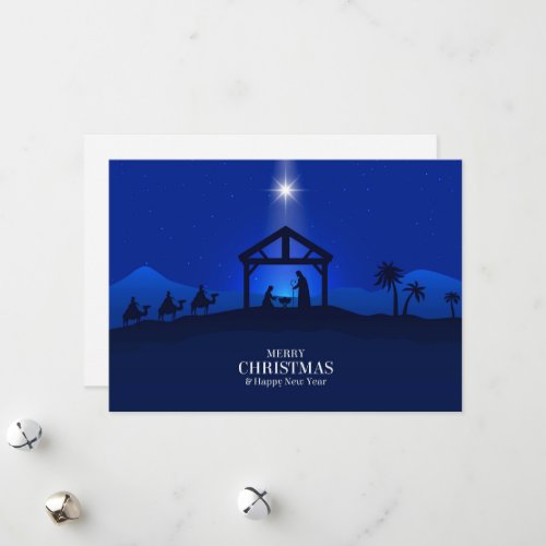 Merry Christmas and Happy New Year Nativity Scene Holiday Card