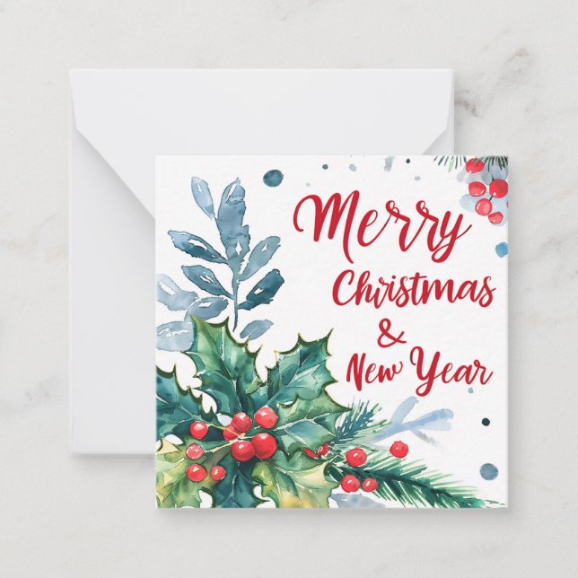Merry Christmas and Happy New Year Note Card (Front)
