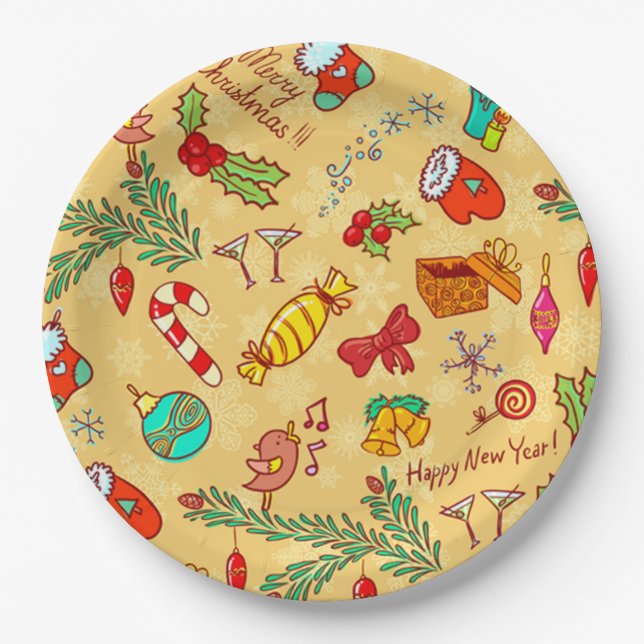 Merry Christmas And Happy New Year Paper Plates (Front)