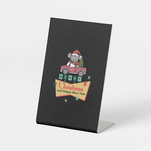 Merry Christmas and Happy New Year Pedestal Sign (Front)