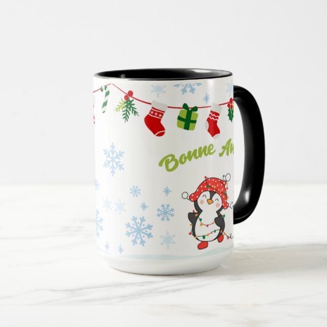 Merry Christmas and Happy New Year Penguins Mug (Front Right)