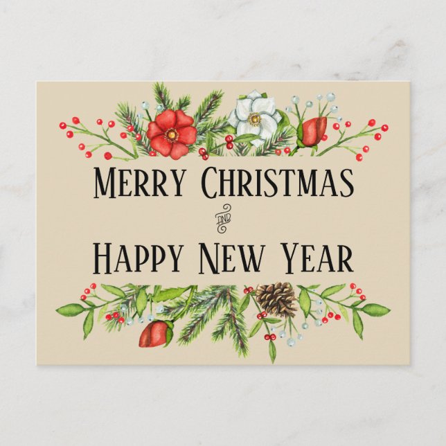 Merry Christmas and Happy New Year Personalized Postcard (Front)