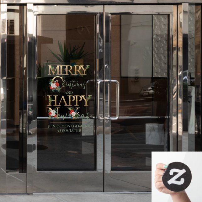 Merry Christmas and Happy New Year Personalized Window Cling (Office Door)
