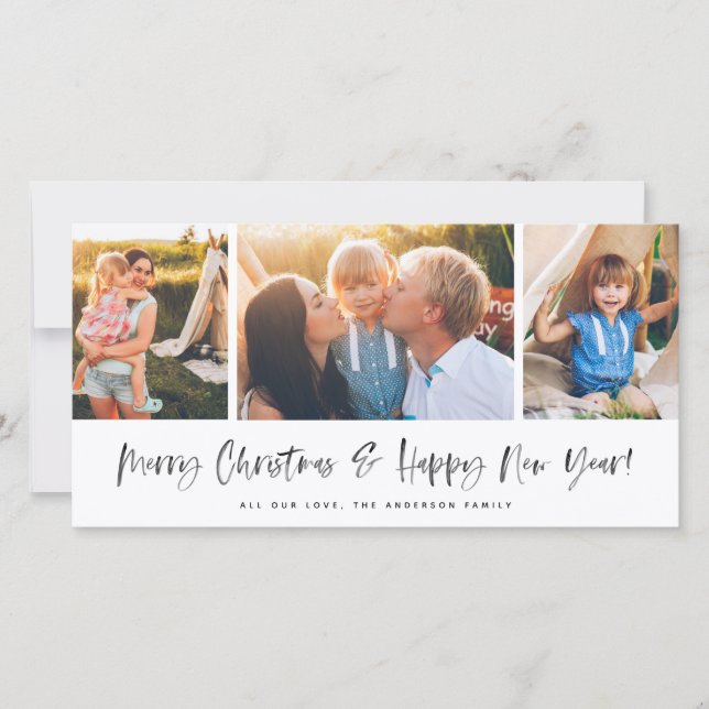 Merry Christmas And Happy New Year Photo Collage Holiday Card (Front)