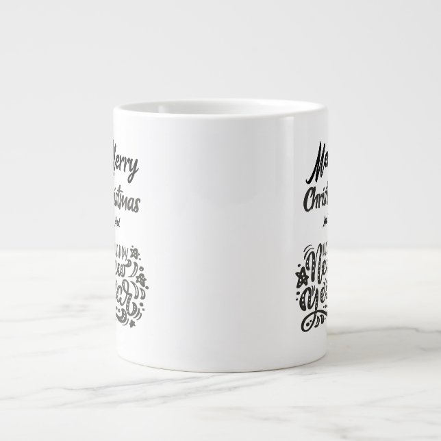 Merry Christmas and Happy New Year Plain Design Giant Coffee Mug (Front)