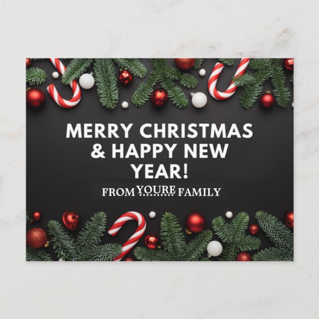 Merry Christmas and Happy New Year Postcard (Front)
