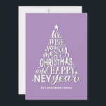 Merry Christmas and Happy New Year. Purple Holiday Card<br><div class="desc">"We wish you a Merry Christmas and Happy New Year" purple lettering card.</div>